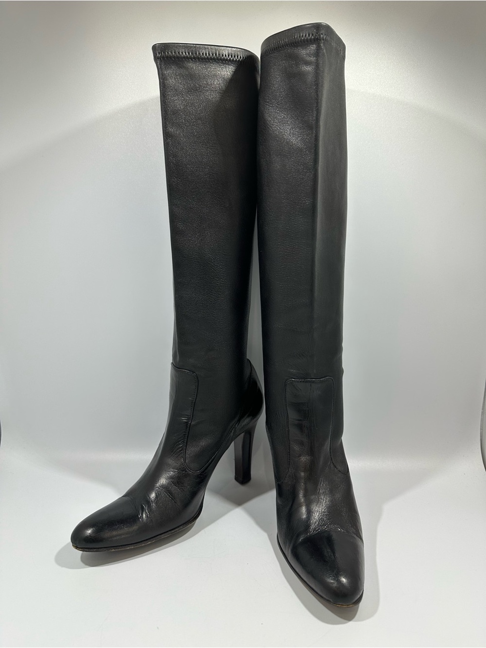Cole Haan Nydia Black Tall Stretch Nappa Leather Boots 7B Made in Italy Luxury
